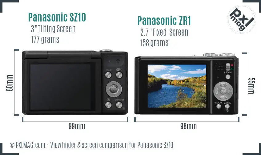 Panasonic SZ10 vs Panasonic ZR1 Screen and Viewfinder comparison