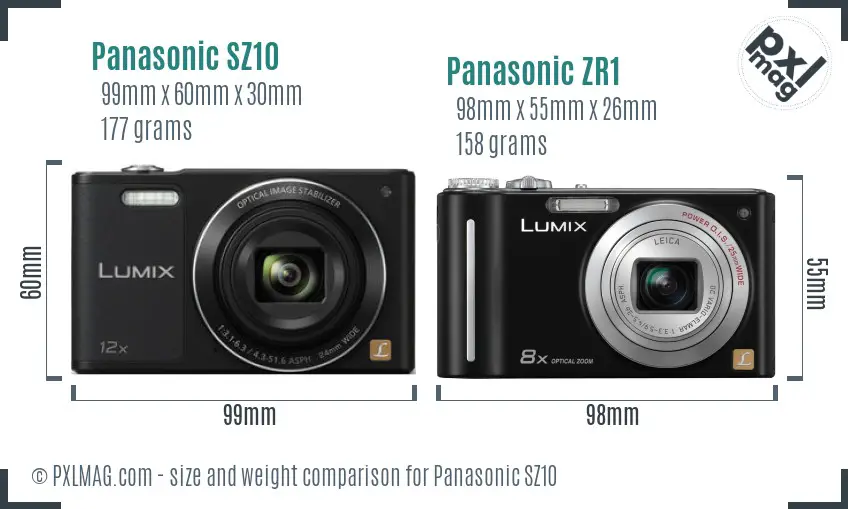 Panasonic SZ10 vs Panasonic ZR1 size comparison