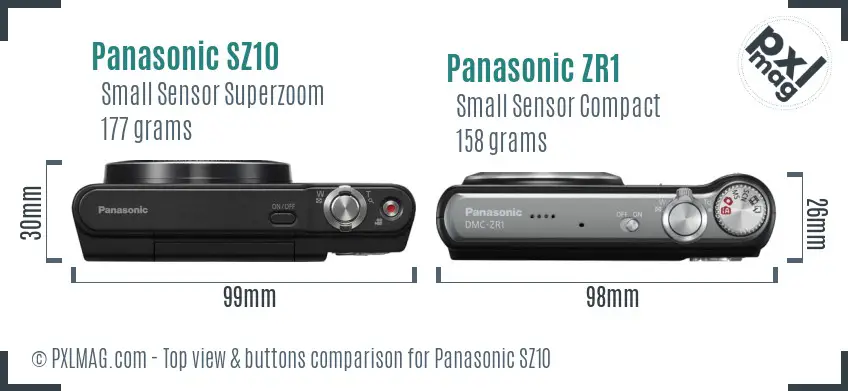 Panasonic SZ10 vs Panasonic ZR1 top view buttons comparison