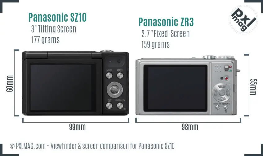 Panasonic SZ10 vs Panasonic ZR3 Screen and Viewfinder comparison