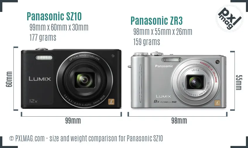 Panasonic SZ10 vs Panasonic ZR3 size comparison