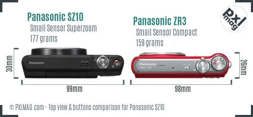 Panasonic SZ10 vs Panasonic ZR3 top view buttons comparison