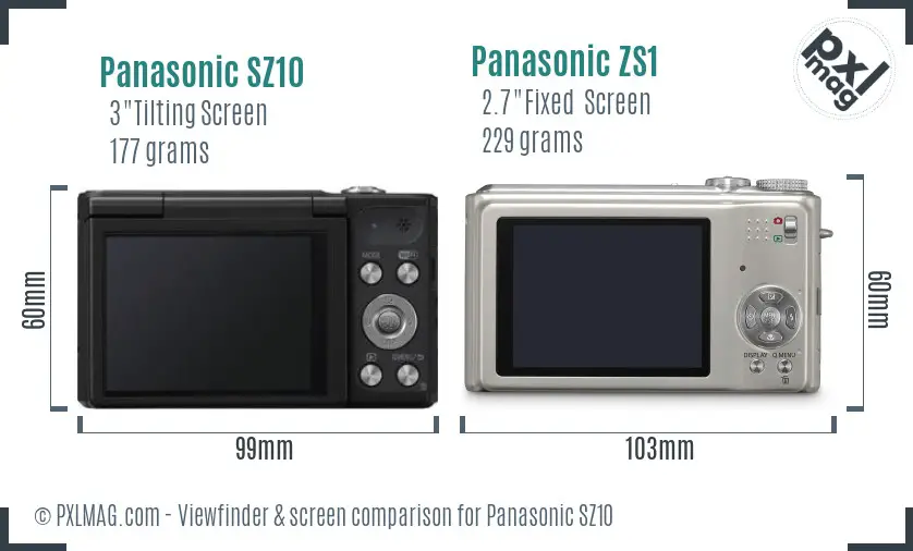 Panasonic SZ10 vs Panasonic ZS1 Screen and Viewfinder comparison