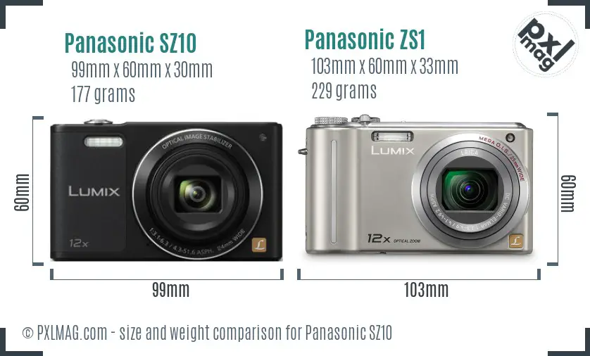 Panasonic SZ10 vs Panasonic ZS1 size comparison