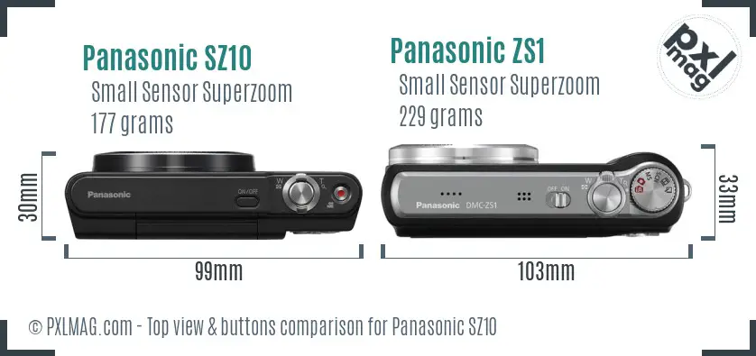 Panasonic SZ10 vs Panasonic ZS1 top view buttons comparison