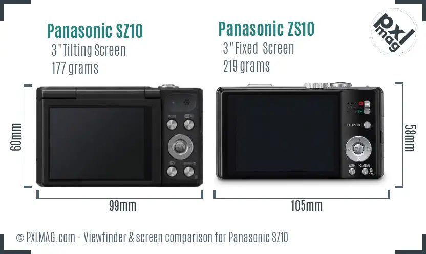 Panasonic SZ10 vs Panasonic ZS10 Screen and Viewfinder comparison