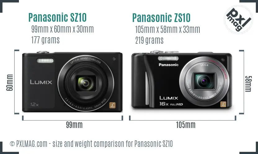 Panasonic SZ10 vs Panasonic ZS10 size comparison