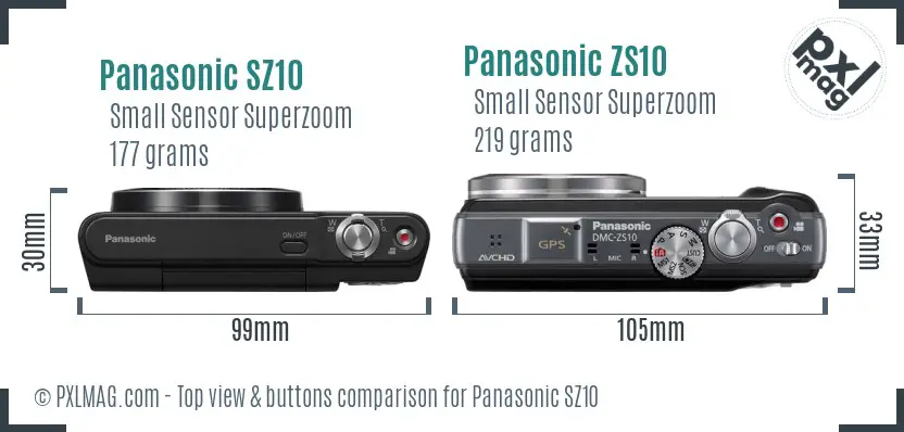Panasonic SZ10 vs Panasonic ZS10 top view buttons comparison