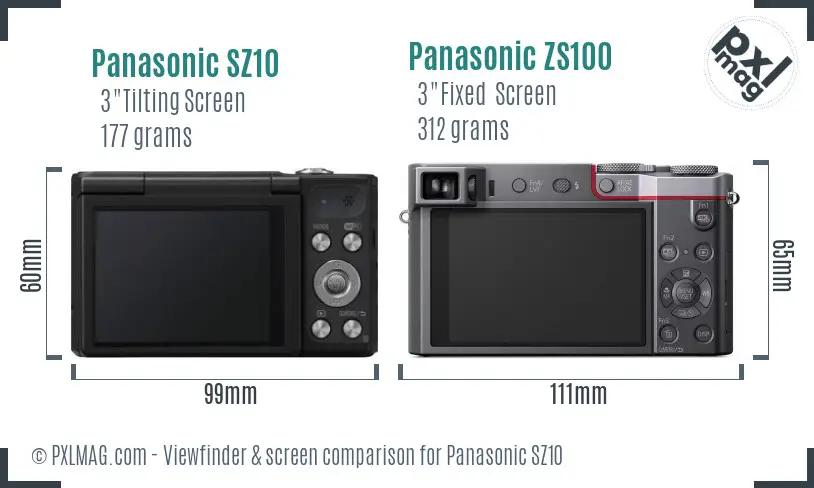 Panasonic SZ10 vs Panasonic ZS100 Screen and Viewfinder comparison