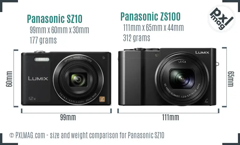 Panasonic SZ10 vs Panasonic ZS100 size comparison