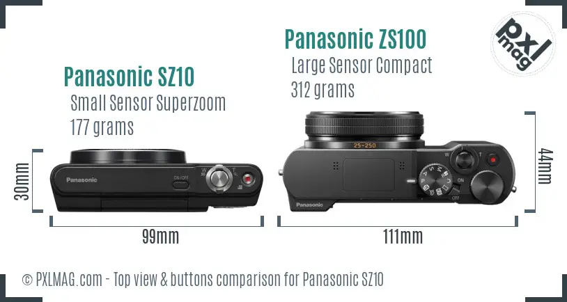 Panasonic SZ10 vs Panasonic ZS100 top view buttons comparison