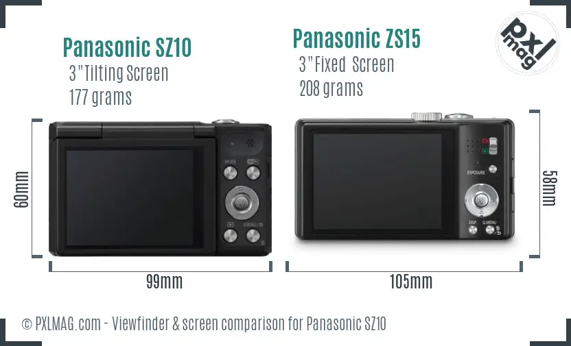 Panasonic SZ10 vs Panasonic ZS15 Screen and Viewfinder comparison