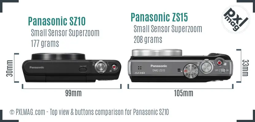 Panasonic SZ10 vs Panasonic ZS15 top view buttons comparison