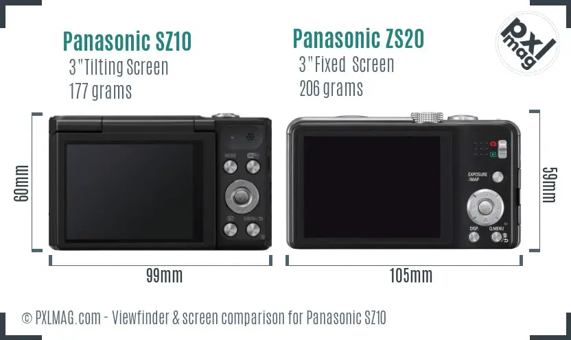 Panasonic SZ10 vs Panasonic ZS20 Screen and Viewfinder comparison
