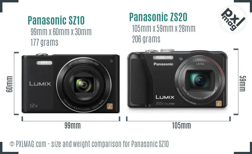 Panasonic SZ10 vs Panasonic ZS20 size comparison