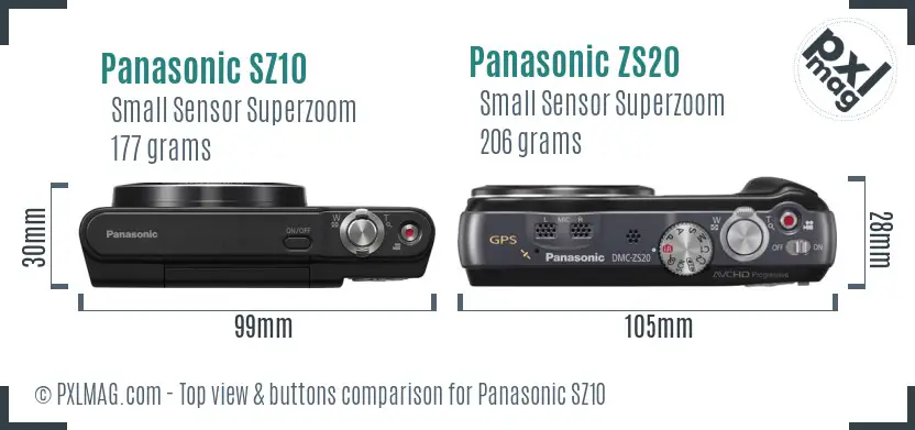 Panasonic SZ10 vs Panasonic ZS20 top view buttons comparison