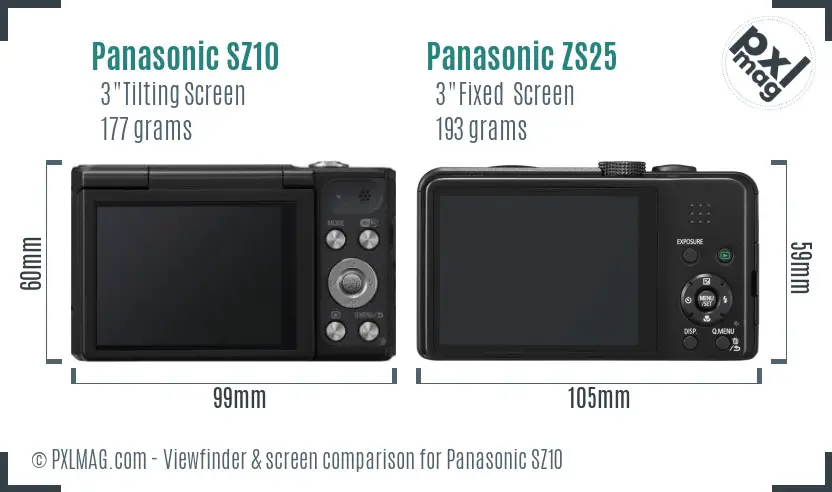 Panasonic SZ10 vs Panasonic ZS25 Screen and Viewfinder comparison