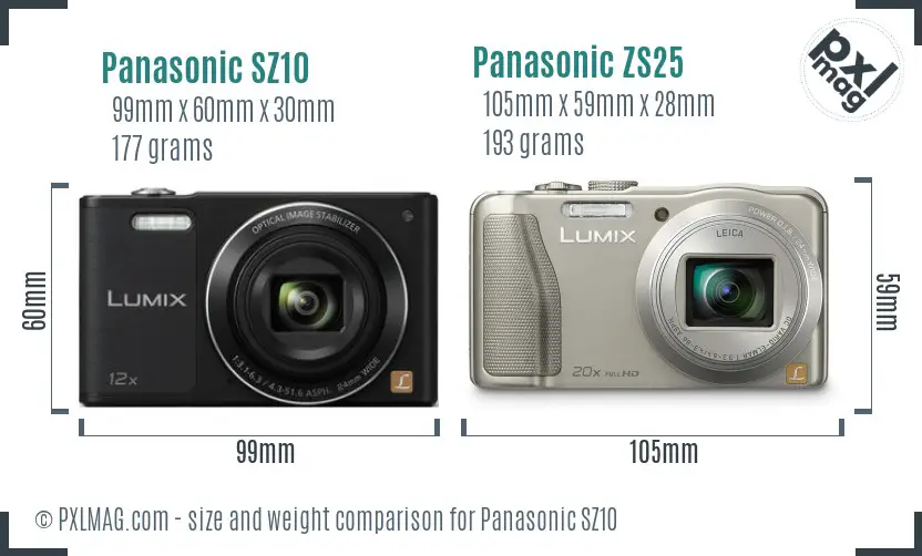 Panasonic SZ10 vs Panasonic ZS25 size comparison