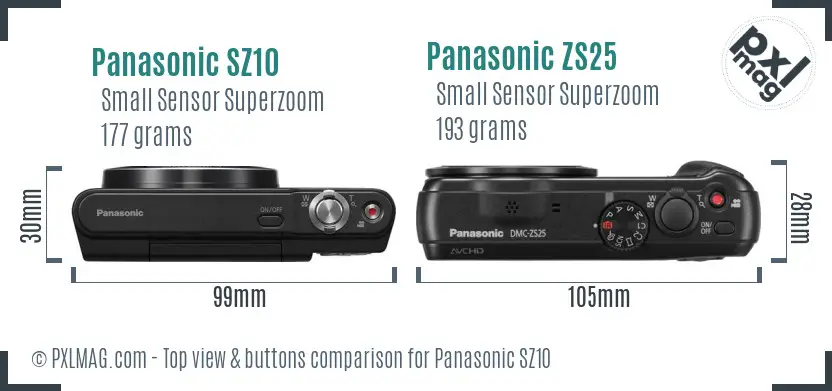 Panasonic SZ10 vs Panasonic ZS25 top view buttons comparison