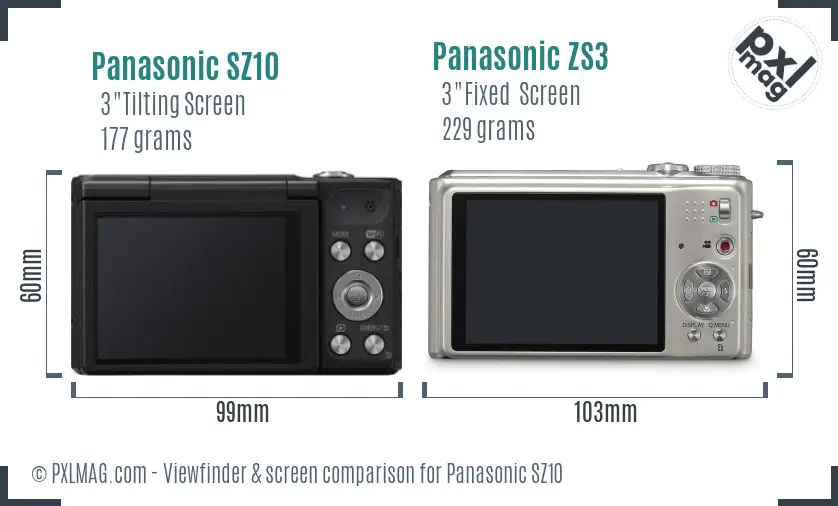 Panasonic SZ10 vs Panasonic ZS3 Screen and Viewfinder comparison
