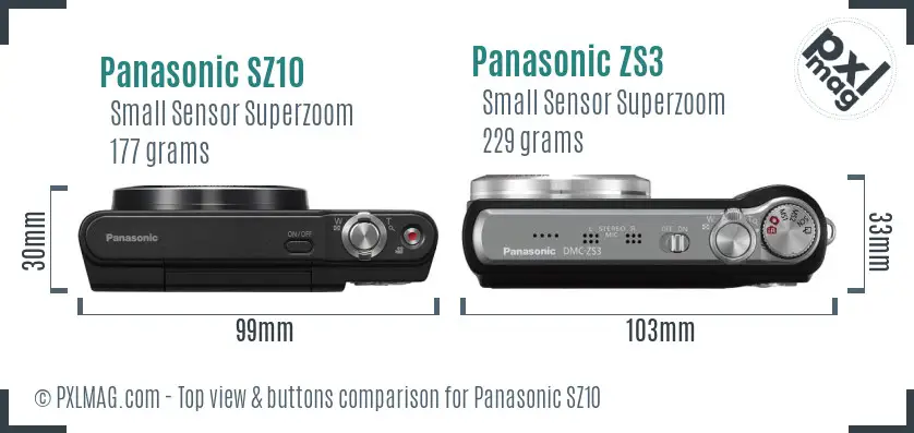 Panasonic SZ10 vs Panasonic ZS3 top view buttons comparison