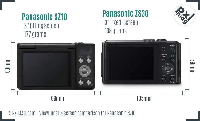 Panasonic SZ10 vs Panasonic ZS30 Screen and Viewfinder comparison
