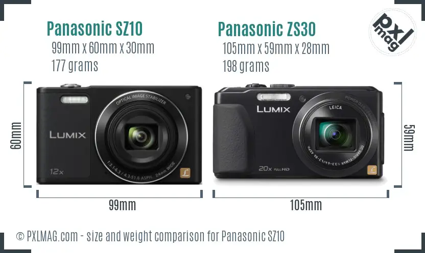 Panasonic SZ10 vs Panasonic ZS30 size comparison