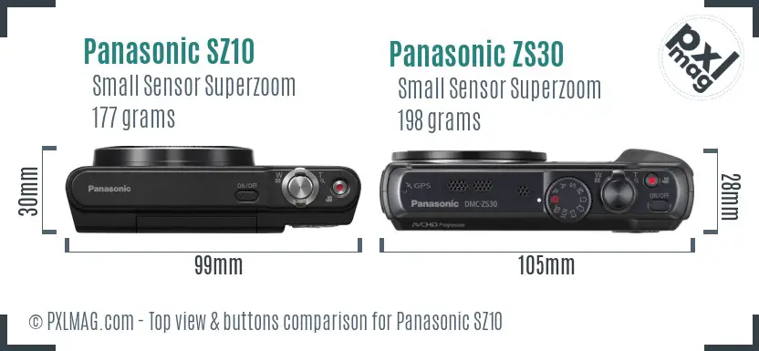 Panasonic SZ10 vs Panasonic ZS30 top view buttons comparison