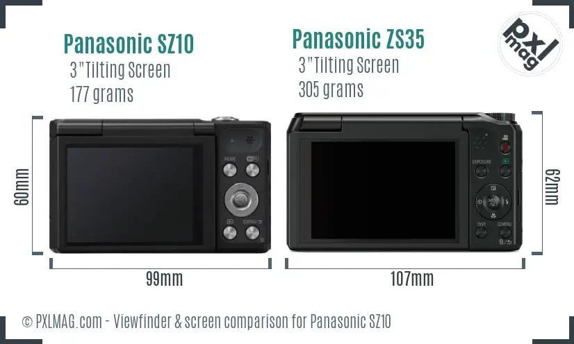 Panasonic SZ10 vs Panasonic ZS35 Screen and Viewfinder comparison
