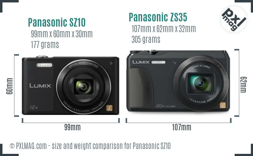 Panasonic SZ10 vs Panasonic ZS35 size comparison