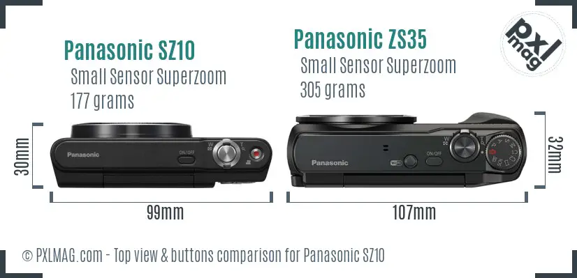 Panasonic SZ10 vs Panasonic ZS35 top view buttons comparison