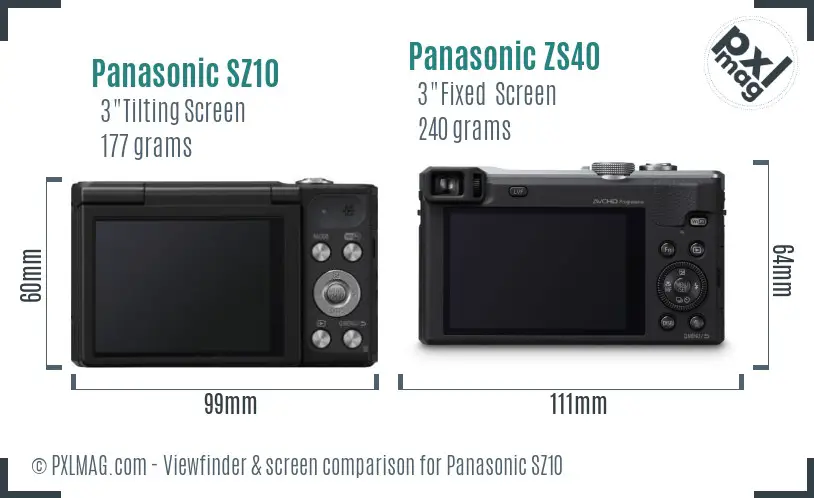Panasonic SZ10 vs Panasonic ZS40 Screen and Viewfinder comparison