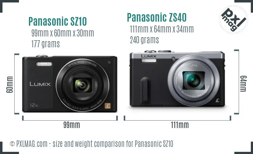 Panasonic SZ10 vs Panasonic ZS40 size comparison