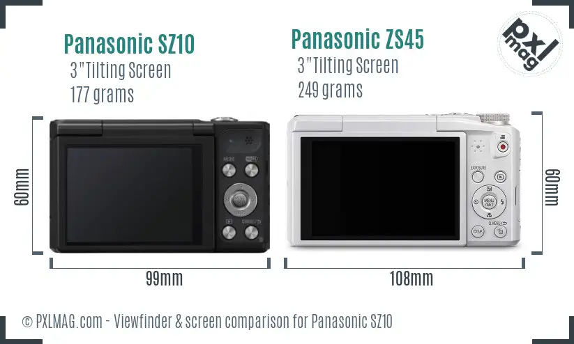 Panasonic SZ10 vs Panasonic ZS45 Screen and Viewfinder comparison