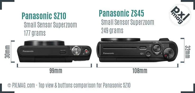 Panasonic SZ10 vs Panasonic ZS45 top view buttons comparison