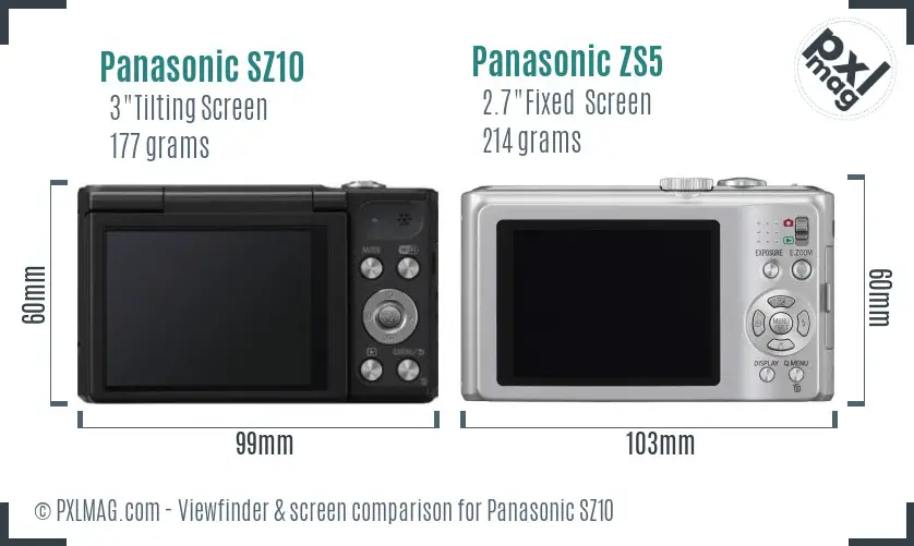 Panasonic SZ10 vs Panasonic ZS5 Screen and Viewfinder comparison