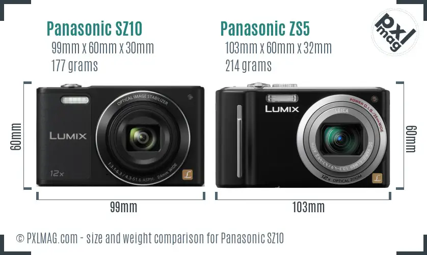 Panasonic SZ10 vs Panasonic ZS5 size comparison