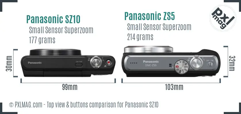 Panasonic SZ10 vs Panasonic ZS5 top view buttons comparison