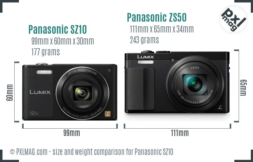 Panasonic SZ10 vs Panasonic ZS50 size comparison