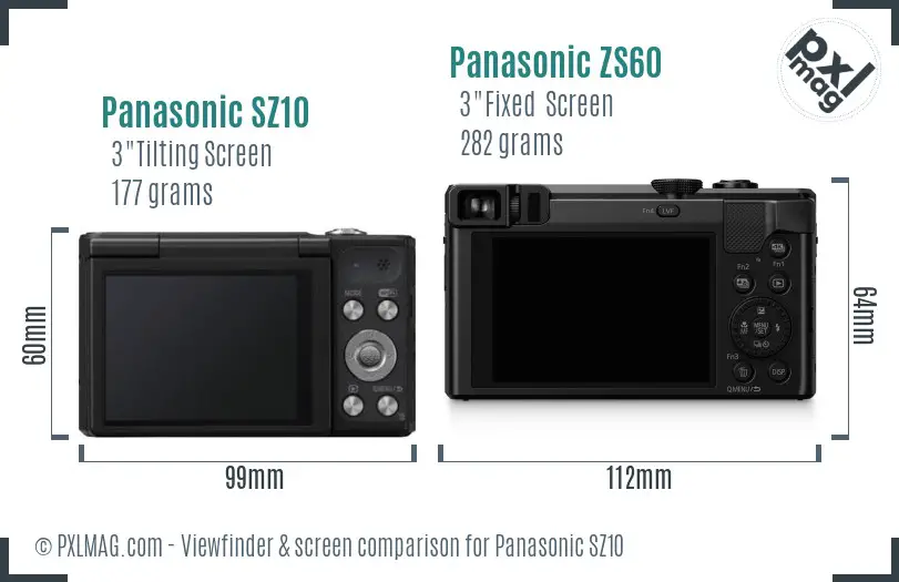 Panasonic SZ10 vs Panasonic ZS60 Screen and Viewfinder comparison