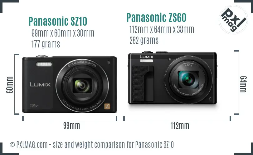 Panasonic SZ10 vs Panasonic ZS60 size comparison