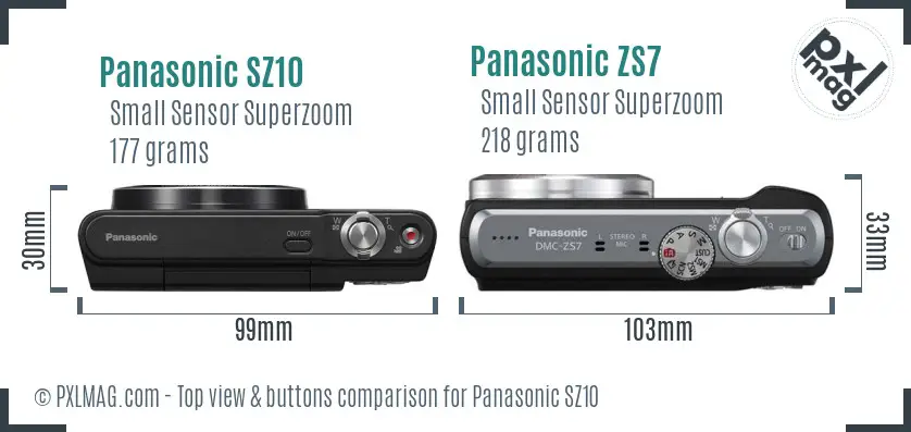 Panasonic SZ10 vs Panasonic ZS7 top view buttons comparison