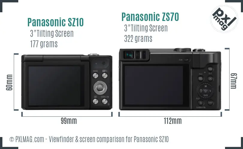 Panasonic SZ10 vs Panasonic ZS70 Screen and Viewfinder comparison