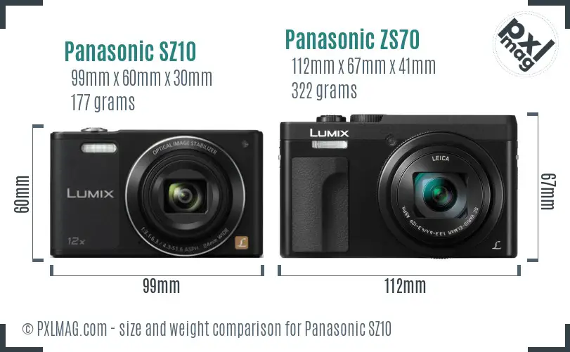 Panasonic SZ10 vs Panasonic ZS70 size comparison