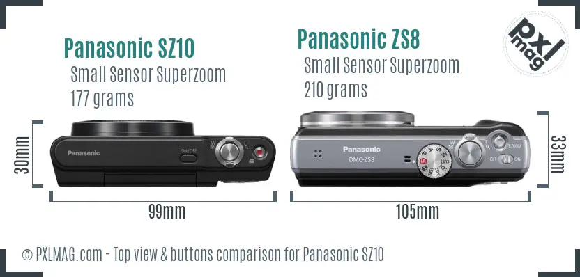 Panasonic SZ10 vs Panasonic ZS8 top view buttons comparison