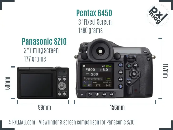 Panasonic SZ10 vs Pentax 645D Screen and Viewfinder comparison