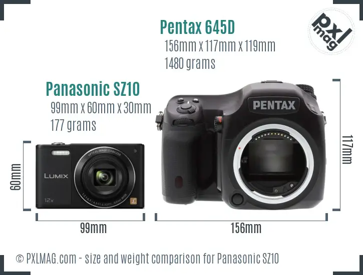 Panasonic SZ10 vs Pentax 645D size comparison