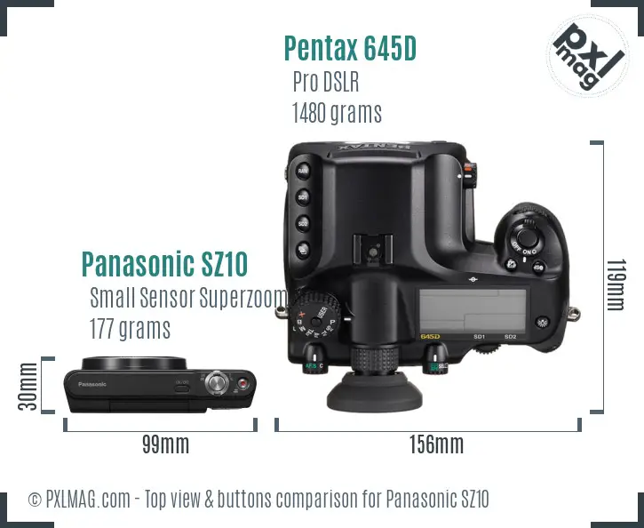 Panasonic SZ10 vs Pentax 645D top view buttons comparison
