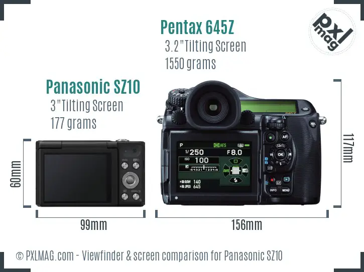 Panasonic SZ10 vs Pentax 645Z Screen and Viewfinder comparison