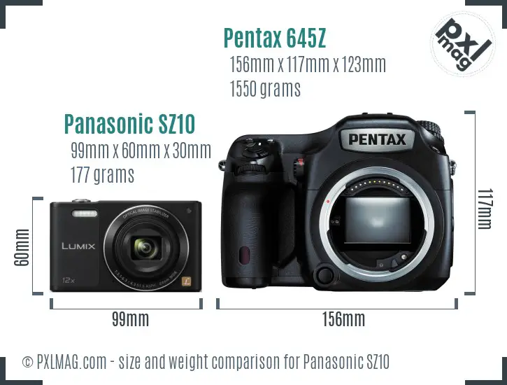 Panasonic SZ10 vs Pentax 645Z size comparison